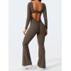 imageYEOREO One Piece Wide Leg Jumpsuits for Women Workout Long Sleeve Backless Flare Jumpsuit Lizvette Scrunch V Back Yoga RomperCoffee
