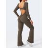 imageYEOREO One Piece Wide Leg Jumpsuits for Women Workout Long Sleeve Backless Flare Jumpsuit Lizvette Scrunch V Back Yoga RomperCoffee