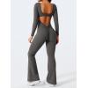 imageYEOREO One Piece Wide Leg Jumpsuits for Women Workout Long Sleeve Backless Flare Jumpsuit Lizvette Scrunch V Back Yoga RomperDark Grey