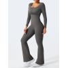 imageYEOREO One Piece Wide Leg Jumpsuits for Women Workout Long Sleeve Backless Flare Jumpsuit Lizvette Scrunch V Back Yoga RomperDark Grey