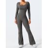 imageYEOREO One Piece Wide Leg Jumpsuits for Women Workout Long Sleeve Backless Flare Jumpsuit Lizvette Scrunch V Back Yoga RomperDark Grey
