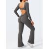imageYEOREO One Piece Wide Leg Jumpsuits for Women Workout Long Sleeve Backless Flare Jumpsuit Lizvette Scrunch V Back Yoga RomperDark Grey