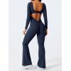 imageYEOREO One Piece Wide Leg Jumpsuits for Women Workout Long Sleeve Backless Flare Jumpsuit Lizvette Scrunch V Back Yoga RomperNavy Blue