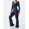 imageYEOREO One Piece Wide Leg Jumpsuits for Women Workout Long Sleeve Backless Flare Jumpsuit Lizvette Scrunch V Back Yoga RomperNavy Blue