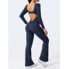imageYEOREO One Piece Wide Leg Jumpsuits for Women Workout Long Sleeve Backless Flare Jumpsuit Lizvette Scrunch V Back Yoga RomperNavy Blue