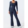 imageYEOREO One Piece Wide Leg Jumpsuits for Women Workout Long Sleeve Backless Flare Jumpsuit Lizvette Scrunch V Back Yoga RomperNavy Blue