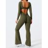 imageYEOREO One Piece Wide Leg Jumpsuits for Women Workout Long Sleeve Backless Flare Jumpsuit Lizvette Scrunch V Back Yoga RomperOlive Green