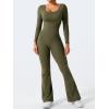 imageYEOREO One Piece Wide Leg Jumpsuits for Women Workout Long Sleeve Backless Flare Jumpsuit Lizvette Scrunch V Back Yoga RomperOlive Green