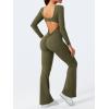 imageYEOREO One Piece Wide Leg Jumpsuits for Women Workout Long Sleeve Backless Flare Jumpsuit Lizvette Scrunch V Back Yoga RomperOlive Green