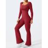 imageYEOREO One Piece Wide Leg Jumpsuits for Women Workout Long Sleeve Backless Flare Jumpsuit Lizvette Scrunch V Back Yoga RomperRed