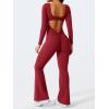 imageYEOREO One Piece Wide Leg Jumpsuits for Women Workout Long Sleeve Backless Flare Jumpsuit Lizvette Scrunch V Back Yoga RomperRed