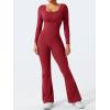 imageYEOREO One Piece Wide Leg Jumpsuits for Women Workout Long Sleeve Backless Flare Jumpsuit Lizvette Scrunch V Back Yoga RomperRed