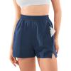 imageYEOREO Pearlire Running Shorts for Women Pockets Quick Dry Mid Rise Elastic Athletic Workout Gym ShortsDeep Blue