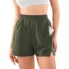 imageYEOREO Pearlire Running Shorts for Women Pockets Quick Dry Mid Rise Elastic Athletic Workout Gym ShortsOlive Green
