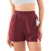 imageYEOREO Pearlire Running Shorts for Women Pockets Quick Dry Mid Rise Elastic Athletic Workout Gym ShortsWine Red