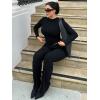 imageYEOREO Two Piece Sets for Women Long Sleeve Tops Lounge Set Drawstring Wide Leg Pants Ava MatchingBlack