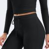imageYEOREO Two Piece Sets for Women Long Sleeve Tops Lounge Set Drawstring Wide Leg Pants Ava MatchingBlack