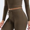 imageYEOREO Two Piece Sets for Women Long Sleeve Tops Lounge Set Drawstring Wide Leg Pants Ava MatchingBrown