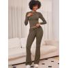imageYEOREO Two Piece Sets for Women Long Sleeve Tops Lounge Set Drawstring Wide Leg Pants Ava MatchingBrown