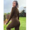 imageYEOREO Two Piece Sets for Women Long Sleeve Tops Lounge Set Drawstring Wide Leg Pants Ava MatchingBrown
