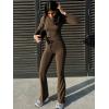 imageYEOREO Two Piece Sets for Women Long Sleeve Tops Lounge Set Drawstring Wide Leg Pants Ava MatchingBrown