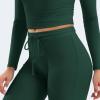 imageYEOREO Two Piece Sets for Women Long Sleeve Tops Lounge Set Drawstring Wide Leg Pants Ava MatchingDark Green