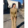 imageYEOREO Two Piece Sets for Women Long Sleeve Tops Lounge Set Drawstring Wide Leg Pants Ava MatchingKhaki