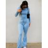 imageYEOREO Two Piece Sets for Women Long Sleeve Tops Lounge Set Drawstring Wide Leg Pants Ava MatchingLight Blue