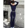imageYEOREO Two Piece Sets for Women Long Sleeve Tops Lounge Set Drawstring Wide Leg Pants Ava MatchingNavy Blue
