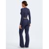 imageYEOREO Two Piece Sets for Women Long Sleeve Tops Lounge Set Drawstring Wide Leg Pants Ava MatchingNavy Blue