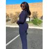 imageYEOREO Two Piece Sets for Women Long Sleeve Tops Lounge Set Drawstring Wide Leg Pants Ava MatchingNavy Blue