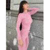 imageYEOREO Two Piece Sets for Women Long Sleeve Tops Lounge Set Drawstring Wide Leg Pants Ava MatchingPink