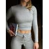 imageYEOREO Two Piece Sets for Women Long Sleeve Tops Lounge Set Drawstring Wide Leg Pants Ava MatchingSlate Gray