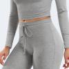 imageYEOREO Two Piece Sets for Women Long Sleeve Tops Lounge Set Drawstring Wide Leg Pants Ava MatchingSlate Gray
