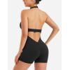 imageYEOREO Women Halter Workout Jumpsuits One Piece Backless Bodycon Bodysuits Hidden Scrunch V Back Yoga Joceline Short RomperBlack