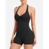 imageYEOREO Women Halter Workout Jumpsuits One Piece Backless Bodycon Bodysuits Hidden Scrunch V Back Yoga Joceline Short RomperBlack