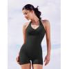 imageYEOREO Women Halter Workout Jumpsuits One Piece Backless Bodycon Bodysuits Hidden Scrunch V Back Yoga Joceline Short RomperBlack
