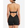 imageYEOREO Women Halter Workout Jumpsuits One Piece Backless Bodycon Bodysuits Hidden Scrunch V Back Yoga Joceline Short RomperBlack