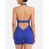 imageYEOREO Women Halter Workout Jumpsuits One Piece Backless Bodycon Bodysuits Hidden Scrunch V Back Yoga Joceline Short RomperBlue