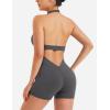 imageYEOREO Women Halter Workout Jumpsuits One Piece Backless Bodycon Bodysuits Hidden Scrunch V Back Yoga Joceline Short RomperCoal