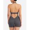 imageYEOREO Women Halter Workout Jumpsuits One Piece Backless Bodycon Bodysuits Hidden Scrunch V Back Yoga Joceline Short RomperCoal