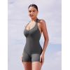 imageYEOREO Women Halter Workout Jumpsuits One Piece Backless Bodycon Bodysuits Hidden Scrunch V Back Yoga Joceline Short RomperCoal