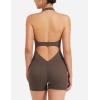 imageYEOREO Women Halter Workout Jumpsuits One Piece Backless Bodycon Bodysuits Hidden Scrunch V Back Yoga Joceline Short RomperCoffee