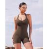 imageYEOREO Women Halter Workout Jumpsuits One Piece Backless Bodycon Bodysuits Hidden Scrunch V Back Yoga Joceline Short RomperCoffee