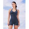 imageYEOREO Women Halter Workout Jumpsuits One Piece Backless Bodycon Bodysuits Hidden Scrunch V Back Yoga Joceline Short RomperNavy Blue