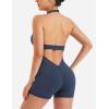 imageYEOREO Women Halter Workout Jumpsuits One Piece Backless Bodycon Bodysuits Hidden Scrunch V Back Yoga Joceline Short RomperNavy Blue