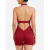 imageYEOREO Women Halter Workout Jumpsuits One Piece Backless Bodycon Bodysuits Hidden Scrunch V Back Yoga Joceline Short RomperWine Red