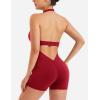imageYEOREO Women Halter Workout Jumpsuits One Piece Backless Bodycon Bodysuits Hidden Scrunch V Back Yoga Joceline Short RomperWine Red