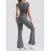 imageYEOREO Women Two Piece Lounge Set Outfits Short Sleeve Foldover Top Flare Pants Tracksuit Casual Sets ErnaAsh