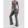 imageYEOREO Women Two Piece Lounge Set Outfits Short Sleeve Foldover Top Flare Pants Tracksuit Casual Sets ErnaAsh